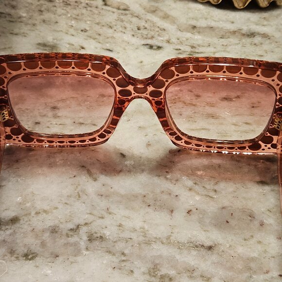 GUCCI HOLLYWOOD FOREVER OVERSIZED SQUARE PINK EMBELLISHED CRYSTAL SUNGLASSES - Picture 5 of 7